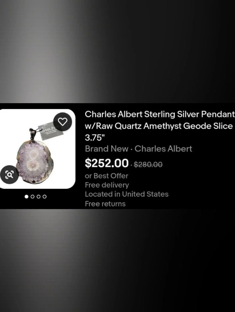 Charles Albert Fine Silver Large Amethyst Geode Pendant